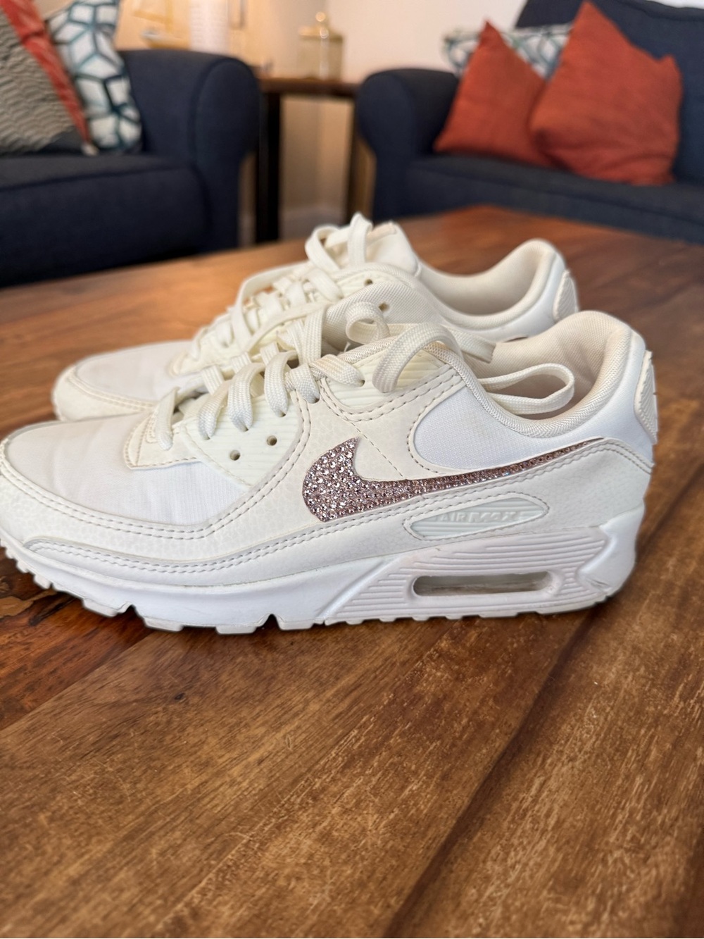 Nike Cream Sneakers with Pink rhinestones air max 90s size 6.5 women